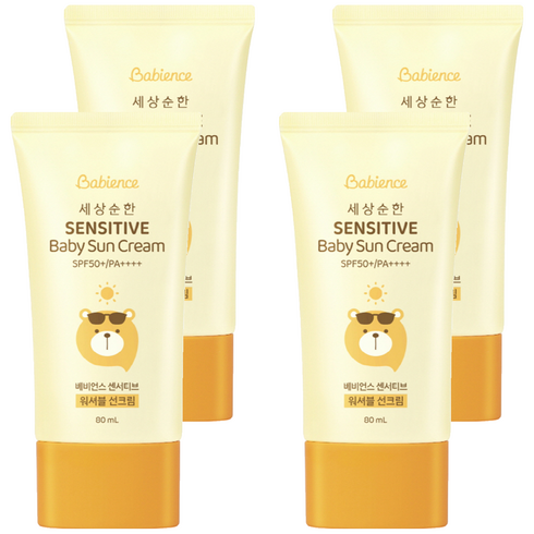 [비건라이프] 베비언스 유아용 센서티브 워셔블 선크림 SPF50+ PA++++, 80ml, 4개