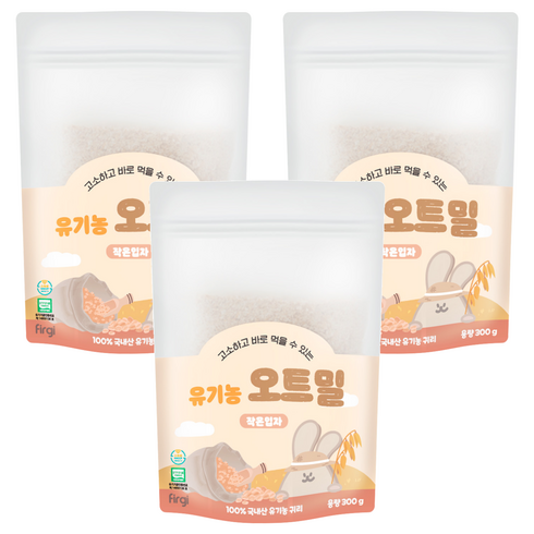 퍼기 유아용 유기농 오트밀 작은입자, 300g, 3개