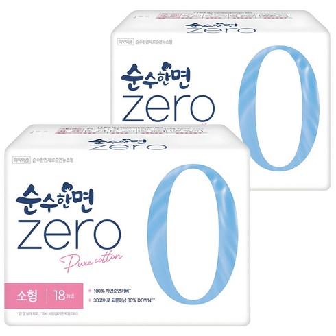 순수한면 제로 순면 생리대 날개형, 소형, 18개입, 2개