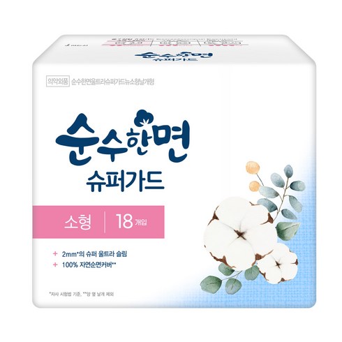 순수한면 울트라 슈퍼가드 뉴 생리대 날개형, 소형, 18매, 1개