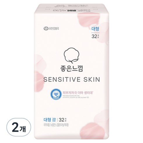 좋은느낌 센서티브스킨 생리대 날개형, 대형, 32개입, 2개