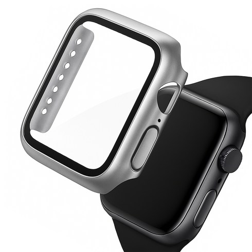 디지지 애플워치 호환 풀커버 강화유리 액정보호 케이스, 실버, 1개