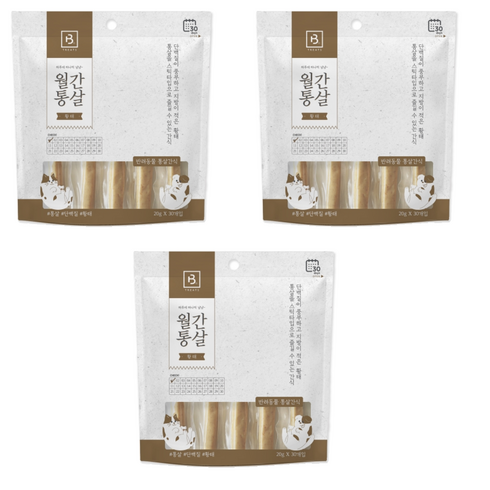 브리더랩 반려동물 월간통살 스틱타입 간식, 닭가슴살 + 황태 혼합맛, 600g, 3개