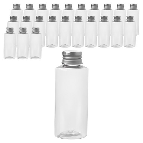 병도매닷컴 AC100 투명 음료용기 알루미늄 실버캡, 100ml, 24개