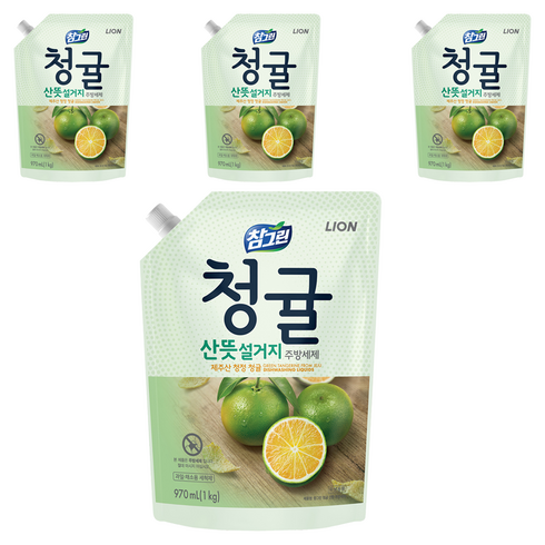 참그린 청귤 산뜻 설거지 주방세제 리필, 970ml, 4개