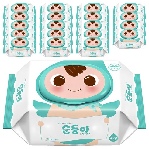 순둥이 오리지널 엘그린 아기물티슈 캡형, 50g, 100개입, 20개