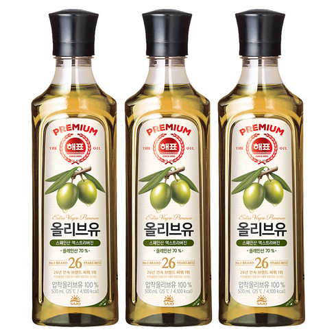 해표 압착 올리브유, 500ml, 3개