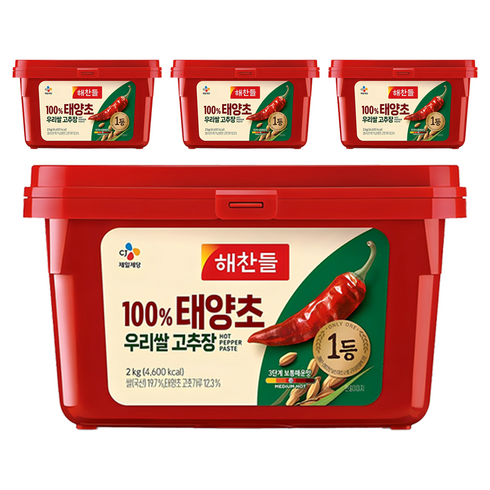해찬들 100% 우리쌀 태양초 고추장, 2.4kg, 4개