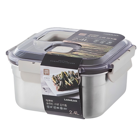 락앤락 숨쉬는 스텐 김치통 정사각, 2.4L, 1개