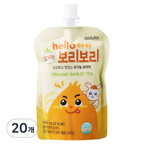 아올다 hello 아이 유기농 보리보리 보리차, 100ml, 1개입, 20개