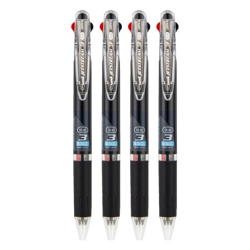 제트스트림 집게클립 3색 볼펜 0.5mm SXE3-404-05, 블랙, 4개