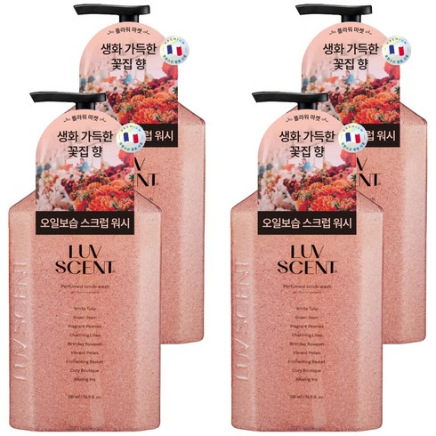 럽센트 바디 스크럽 워시 플라워마켓 화이트튤립향, 500ml, 4개