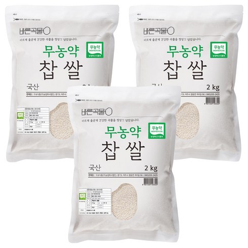 두보식품 바른곡물 국산 무농약 찹쌀, 2kg, 3개