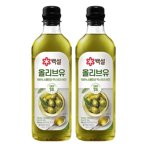 백설 엑스트라버진 압착 올리브유, 900ml, 2개