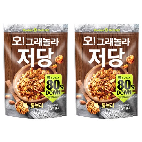마켓오네이처 오 그래놀라 저당 통보리 시리얼, 360g, 2개