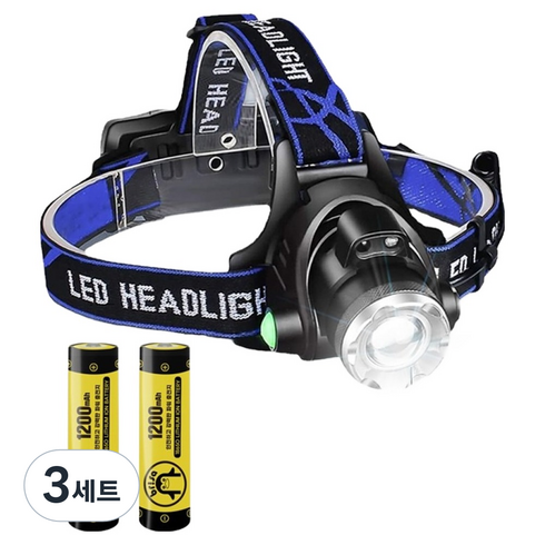 브리사 LED 충전식 헤드랜턴 SP-HL01 + 18650 배터리 1200mAh 2p 세트, 블랙, 3세트