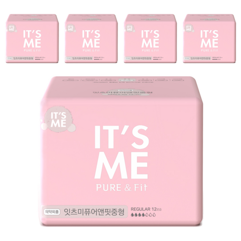 잇츠미 퓨어앤핏 생리대 날개형, 중형, 12개입, 5개