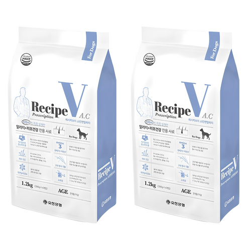 유한양행레시피브이 강아지 처방식사료, 피부/피모+알러지, 1.2kg, 2개