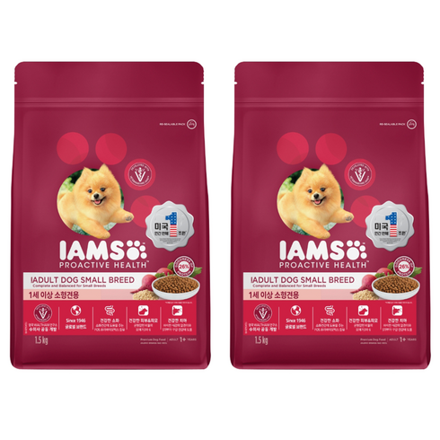 아이엠즈 어덜트 프로액티브 헬스 소형견용 건식사료, 닭, 1.5kg, 2개