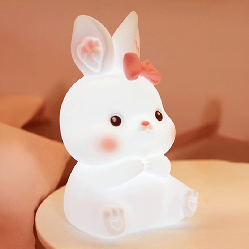 헤이루미 LED 충전식 무선 미니 볼빨간 토끼 실리콘 무드등, 화이트