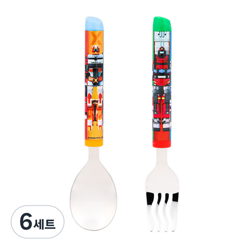 릴팡 아동용 또봇 스핀퍼즐 스푼 + 누들포크 세트, 혼합색상, 스푼 + 포크, 6세트