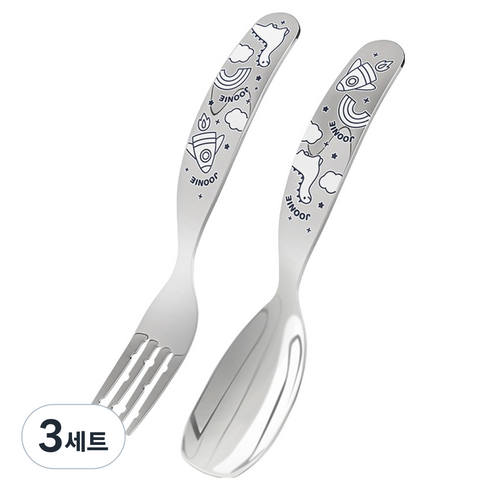 주니 316 올스테인레스 프로 스푼 + 포크 + 케이스 세트, 로켓공룡, 3세트