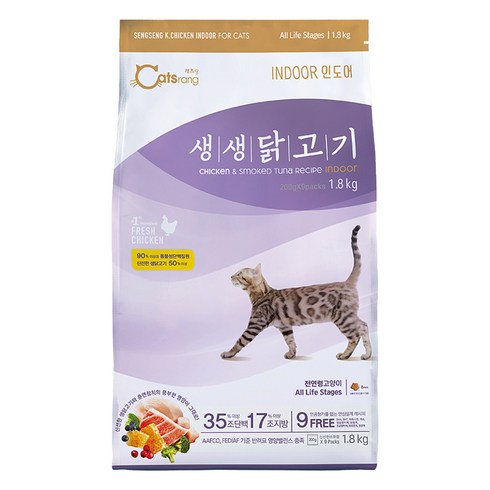 캐츠랑 고양이 생생닭고기 기능성 사료, 인도어, 1.8kg, 1개