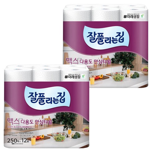 잘풀리는집 맥스 다용도 천연펄프 롤키친타올, 250매, 24개