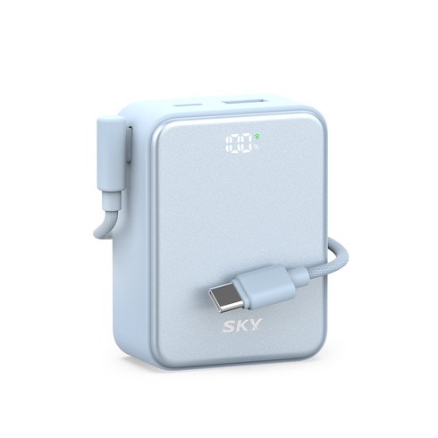 SKY 필 큐브 10000mAh PD QC 22.5W 고속충전 LCD잔량표시 대용량 미니 보조배터리 케이블 C타입, 블루, SKY-A10