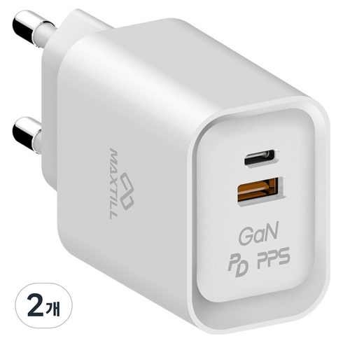 맥스틸 25W GaN 2포트 PD PPS 초고속 충전기 C타입 USB 멀티 어댑터, 2개, 화이트