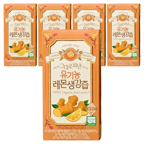 홀베리 그대로 짜낸 유기농 레몬 생강즙 14p, 210g, 5개