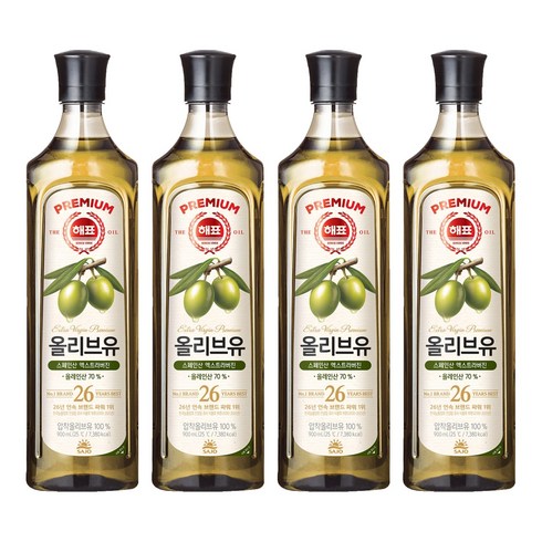 해표 압착 올리브유, 900ml, 4개