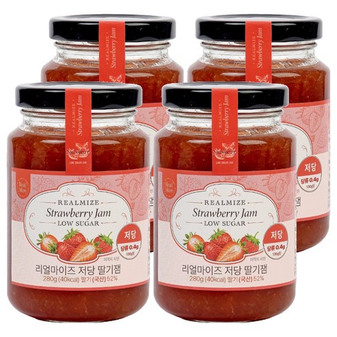 리얼마이즈 저당 딸기잼, 280g, 4개