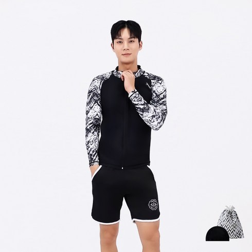 아쿠아티카 남성용 래쉬가드 상의 + 트렁크 반바지 + 스판 수모 + 비닐백 세트 AQAMAN