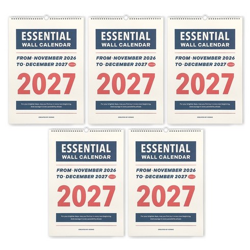 아이코닉 2027 에센셜 벽걸이달력 A3 월 캘린더, 혼합색상, 5개