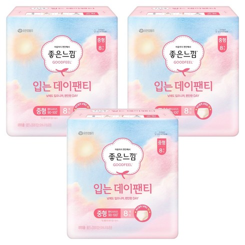 좋은느낌 입는데이팬티 생리대, 중형, 8개입, 3개