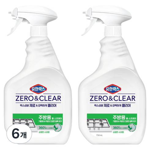 유한락스 제로앤클리어 주방청소용, 6개, 750ml