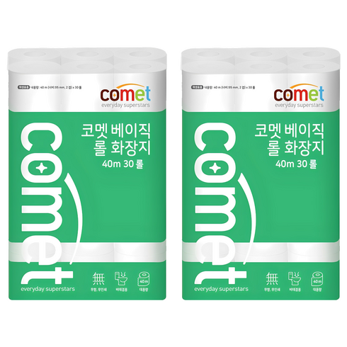 코멧 베이직 2겹 롤화장지 40m, 30개입, 2개