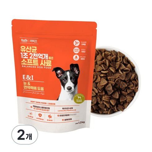 라피끄 강아지 유산균 1조 2천억개 품은 소프트 사료, 눈물개선/눈건강, 1.2kg, 2개