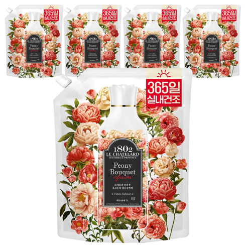 르샤트라1802 인퓨전 초고농축 실내건조 섬유유연제 피오니부케향 리필, 2L, 5개