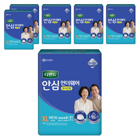디펜드 남녀공용 안심 언더웨어 성인기저귀 장시간용, 특대형, 7개입, 6개