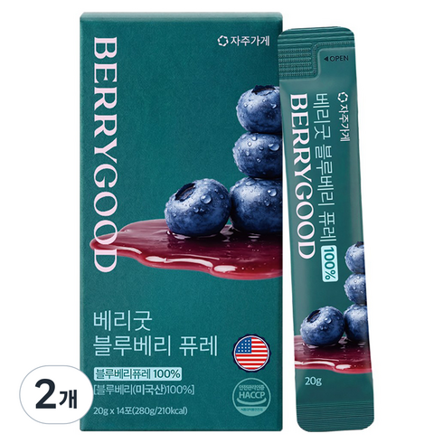자주가게 베리굿 블루베리 퓨레 100% 스틱 14p, 280g, 2개