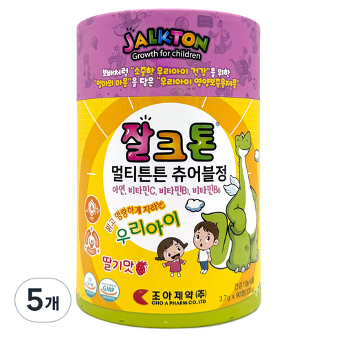 잘크톤 멀티튼튼 츄어블정 딸기맛 3.7g, 90정, 5개