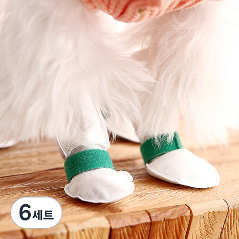 코보콩 강아지 일회용 미끄럼방지 에어 슈즈 20p + 고정용 스트랩 4p 보리 세트, 화이트(슈즈), 랜덤발송(스트랩), 6세트