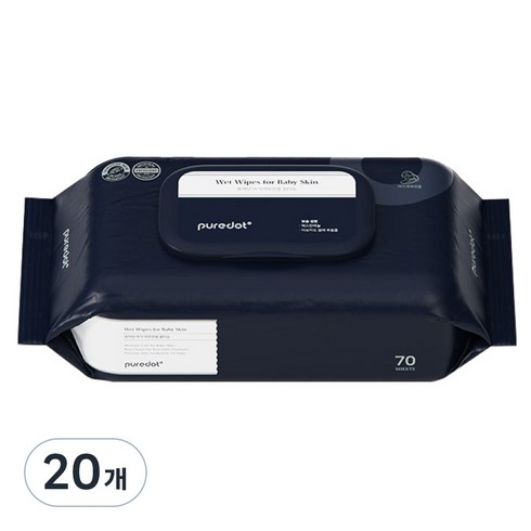퓨어닷 아기 피부전용 로션 물티슈 캡형, 75g, 70매, 20개