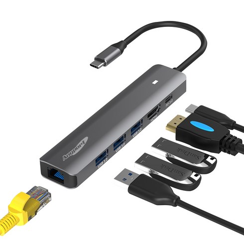 애니포트 6포트 USB3.0 멀티허브 C타입 AP-TC61PUL, 혼합색상, 1개