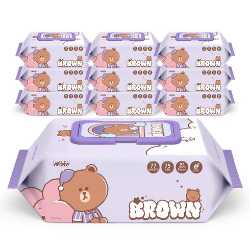 아이러브베베 라인프렌즈 드림브라운 물티슈 캡형, 75g, 77매, 10개