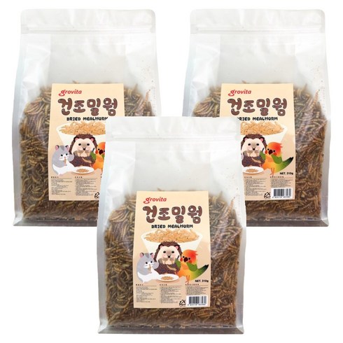 그로비타 소동물 건조밀웜 간식, 3개, 310g