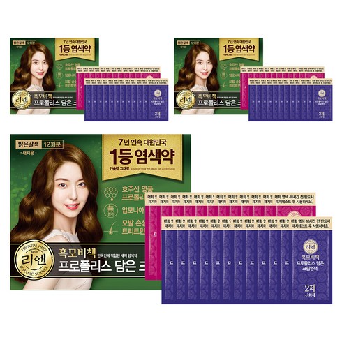 리엔 흑모비책 프로폴리스 담은 크림 염색제 새치용 12회분, 밝은갈색, 3개