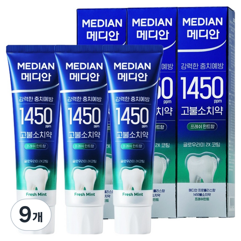 메디안 국내 제조 1450 프레쉬민트향 고불소 치약, 100g, 1개입, 9개